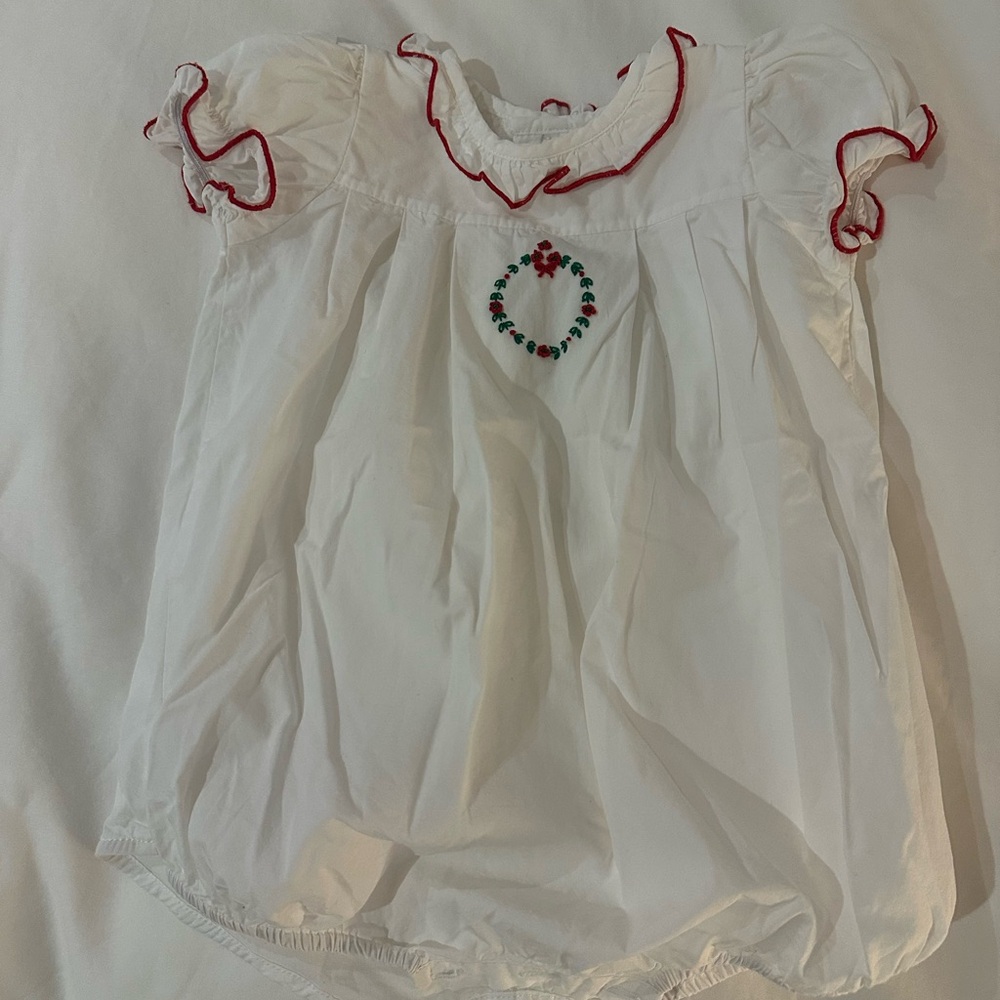 Sophie & Lucas White Christmas Bubble with Red Trim and Green Embroidery